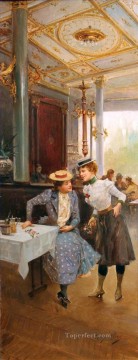 Women in a cafe Spain Bourbon Dynasty Mariano Alonso Perez Oil Paintings